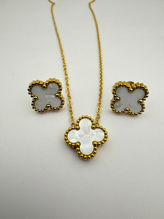White Clover Necklace & Ear Ring Set